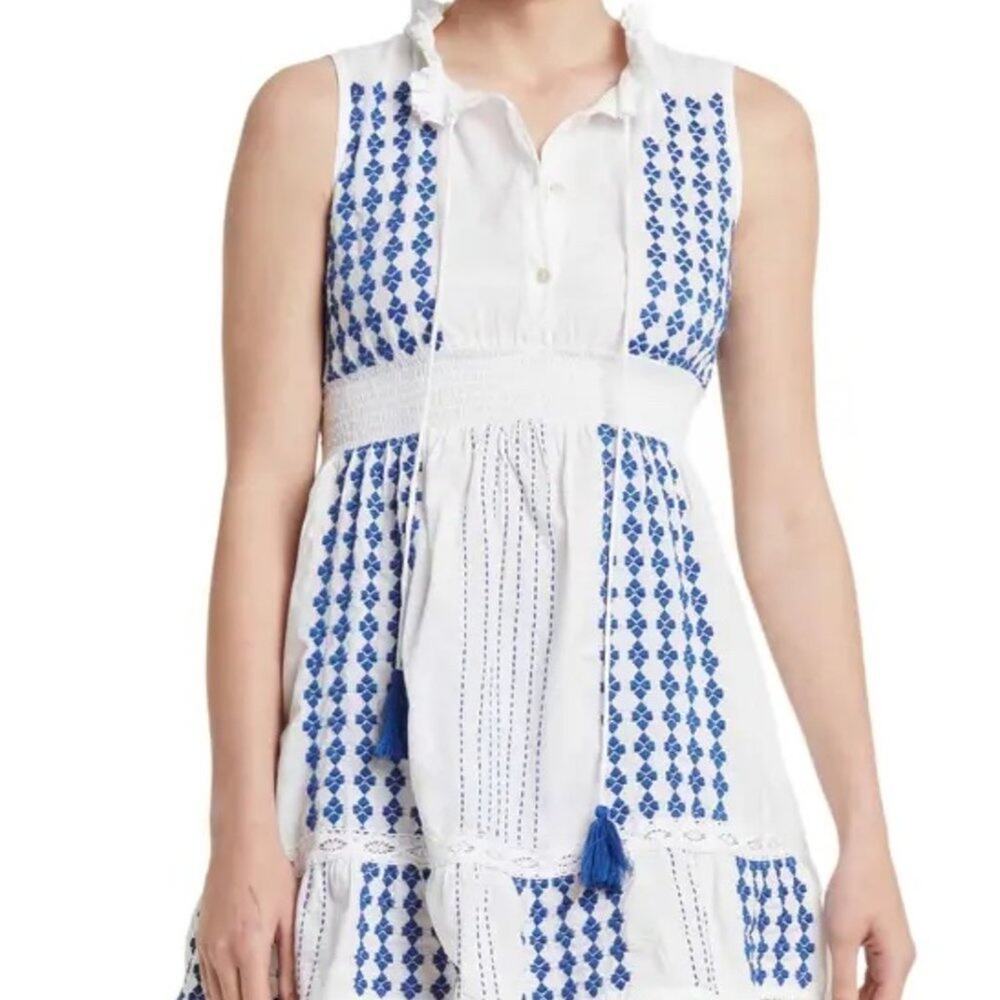 Area Stars Tie Neck Sleeveless Dress - Blue & White - Small
